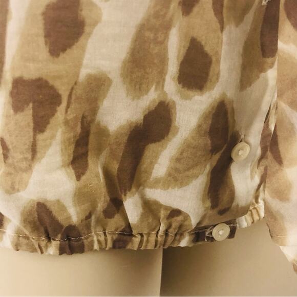 Ann Taylor Loft Tan Brown Animal Print Button Front Top Ruffled Sleeveless Bow - Picture 7 of 16